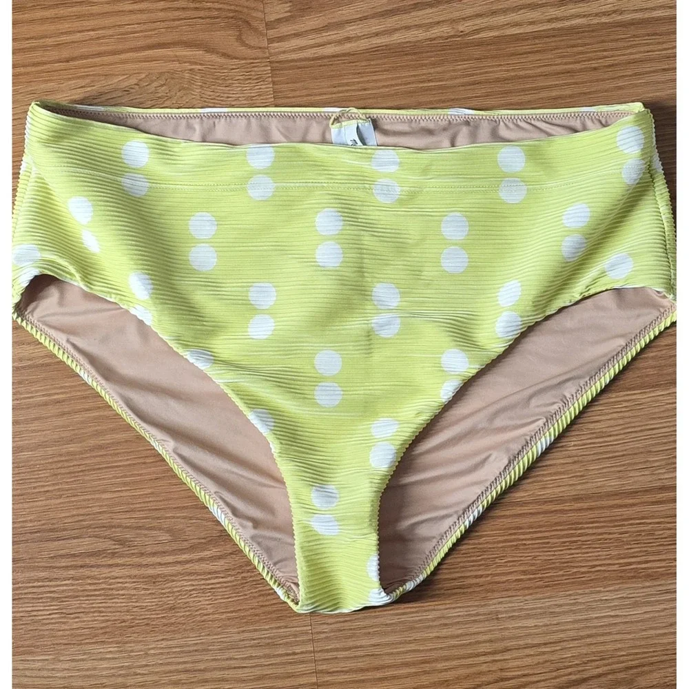 Madewell‎ Womens High Waisted Polka Dot  Bikini Bottom Size XXL Green Swim NWT